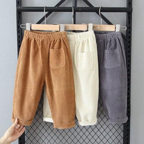 2021 Autumn Winter Harem Pants Corduroy Children Outfits Fleece Trousers Kids Outwear Pants Boys Girls Casual Warm Pants W259