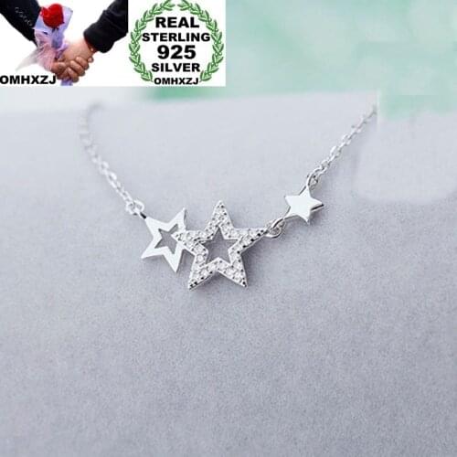 OMHXZJ Wholesale European Fashion Woman Girl Party Wedding Gift Star AAA Zircon 925 Sterling Silver Pendant Necklace NA27