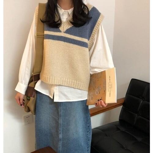 Stripe Sweater Vest Fashion Knitted Women Casual Pullover Elasticity 2020 Spring Autumn Sleeveless V-Neck Tops Female Waistcoat