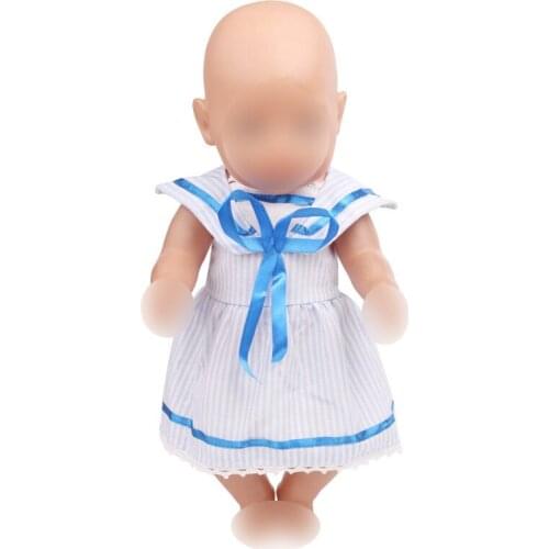 43 cm baby dolls Dress newborn Simple white dress Baby toys school uniform skirt fit American 18 inch Girls doll f390