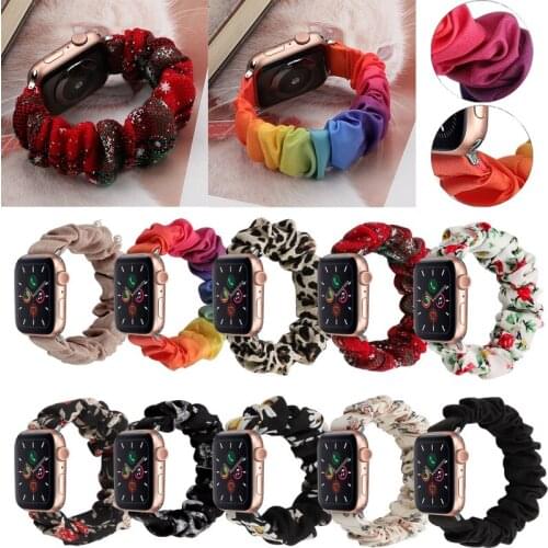 Flower Printed Elastic Watch Band for Apple Watch Series 6 SE 5 4 3 2 1 Christmas for Iwatch 38mm 40mm 42mm 44mm Rainbow Strap