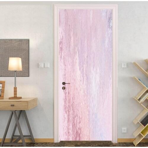 Romantic Gradient Pink 3D Door Sticker for Girls Bedroom DIY Home Decoration PVC Waterproof Self-adhesive Photo Wall Mural