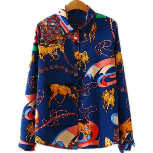 French Retro Fashion Shirt Women Print Shirt Spring Summer 2021 Long-Sleeved Lapel Blusas Mujer Good Quality Female Top