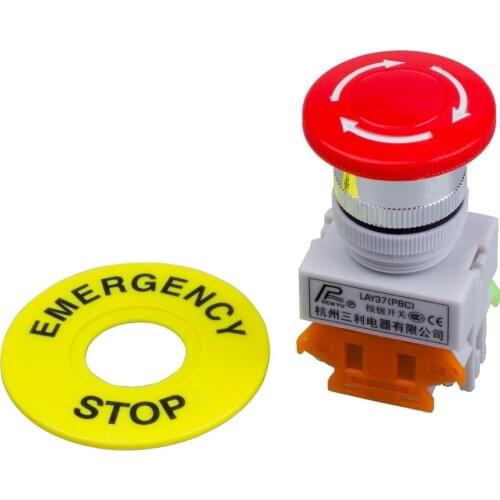 1NO 1NC Self locking Red Mushroom Emergency Stop Push Button Switch 22mm AC 660V 10A with Cap