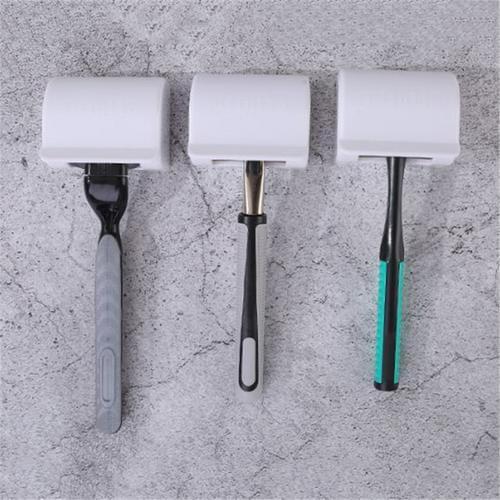 Punch Free ABS Shaver Storage Rack Adhesive Razor Holder Wall Mounted Razor Rack Power Plug Hook For Bathroom Storage Rack