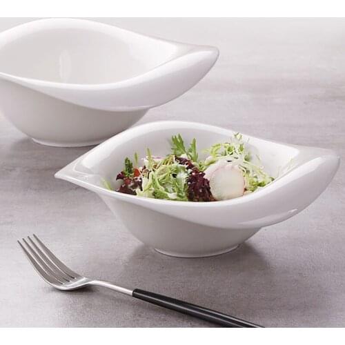 French Pure White Ceramic Fruit Salad Bowl Snack Dessert Bowl Creative Simple Home Kitchen Cold Vegetable Bowl Shaped Soup Bowl