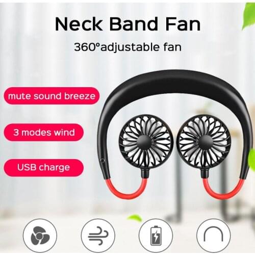 360 Degree USB Fan Rechargeable Neck band Fan For Outdoor Office Sport Hand Free Mini Neck Double Fans 3 Speed Adjustable
