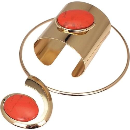 African Charm Women Exaggerated Pendant Big Necklace Choker Classic Punk Style Colorful Crystal Bracelet Party Jewelry Sets