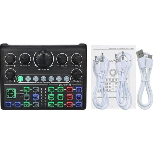 Live Sound Card External Voice Changer Audio Mixer BT Sound Mixer Board with Multiple Sound Effects Supports Smartphone Computer