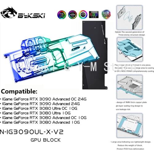 Bykski GPU Water Block For Colorful iGame RTX 3080 3090 Ultra OC 10G/Advanced OC Graphic Card,VGA Cooler, N-IG3090UL-X-V2