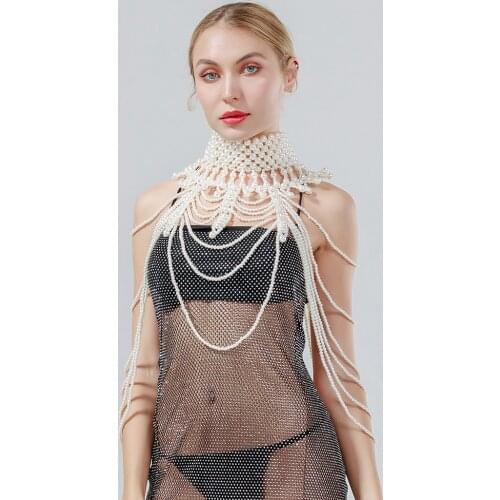 Pearl Shawl Necklaces Collar Shoulder Long Chain Pendants Necklaces Sweater Chain Sexy Women Wedding Dress Jewelry Accessories