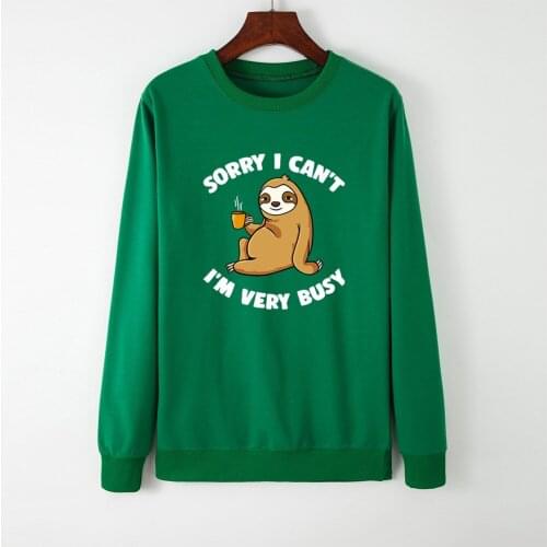 Women Funny Sloth Print Sweatshirt Casual Loose Korean Hooded Tops Fashion Thick Warm Letter Hoody Womens Tops