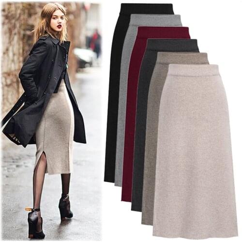 FNOCE 2020 autumn womens skirts street fashion casual elegant solid high waist tight slim bag hip sexy High-end Mid-Calf skirt