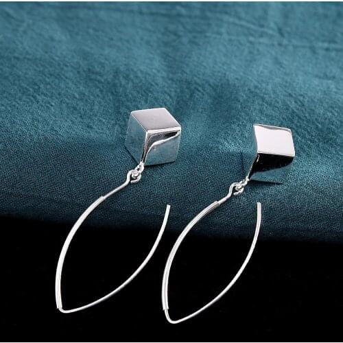 Simple Fashion Net Red Hot Selling S925 Sterling Silver Womens Square Ear Pendant