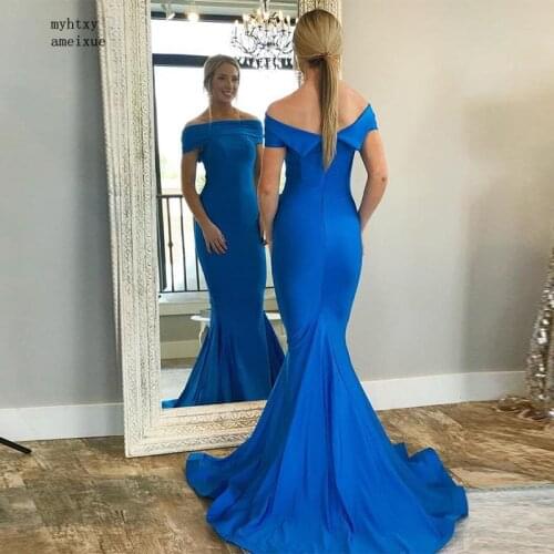 Royal Blue Evening Dresses Mermaid Style Off The Shoulder Formal Party Dresses Sweep Train 2020 Evening Gowns Vestido De Festa