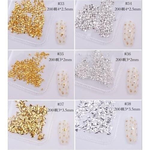1bag Mixed Nail Metal Frame For Nails Art Decoration 200/500pcs(1bag) 3D Hollow Gold Silver Rivet Leaves/Square/Round Studs JS08