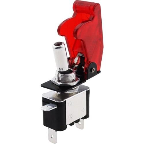 12V 20A SPST Toggle Rocker Switch LED Switch With Protective Cover Car Auto Cover LED Light Toggle Switch Control On/Off RED