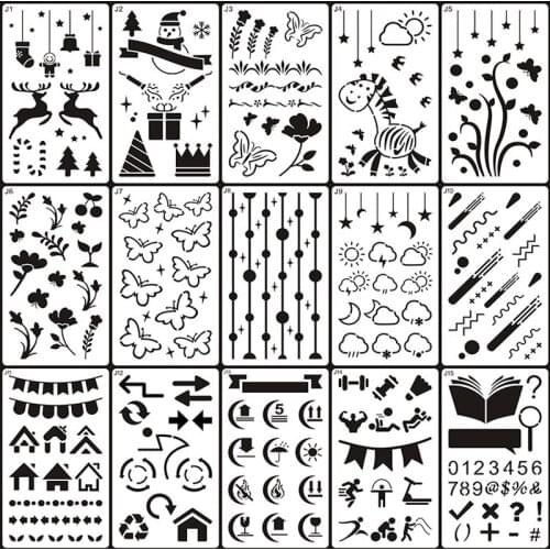 15 Sheets Butterfly Deer Stencils DIY Wall Layering Graffiti Painting Template Decor Scrapbook Diary Coloring Embossing Reusable