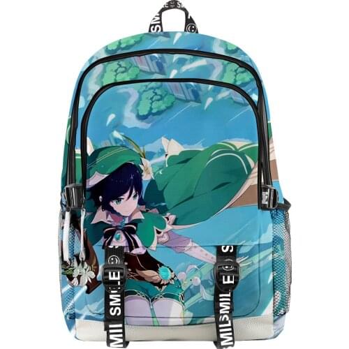 2021 Genshin Impact Venti 3D Backpack Oxford Waterproof School Bag Teenager Boys Girls Cosplay Travel Backpack Laptop Bag