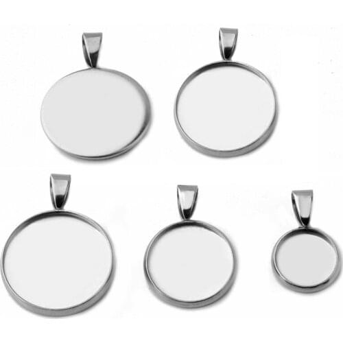 50pcs Stainless Steel Pendant Settings Clasps 12 14 16 18 20mm Resin Cameo Cabochon Base Bezel Trays Blanks DIY Jewelry Findings