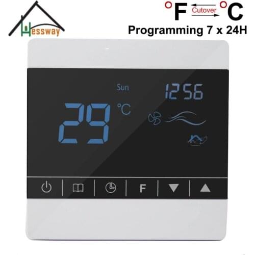 7 * 24 programming Child lock room fan coil unit thermostat with Stop Fan Coil