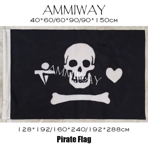 AMMIWAY Stede Bonnet Pirate Skull and Cross Crossbones Sabres Flags and Banners Jolly Roger Skull Bone Pirate Single Double Flag