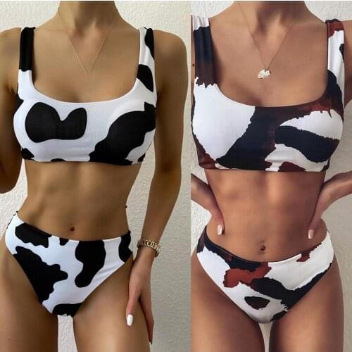2021 New Cow Print High Waist Bikinis Swimwear Women High Leg Bikini Set Swimsuits Spring Summer Female Swimming Suit Beachwear