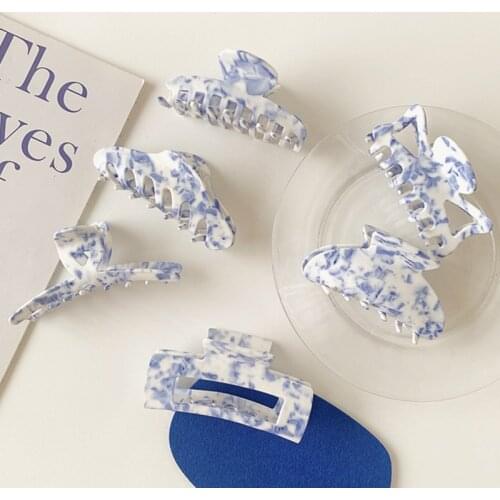Bilandi 2021 New Korea Resin Blue Mixed Geometric Square Hollow Shark Hair Clip Headwear Accessories for Women Girls Hair Clips