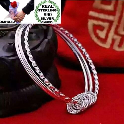 OMHXZJ Wholesale European Fashion Woman Girl Party Wedding Gift Multi Circles S990 Sterling Silver Cuff Bangle BA05