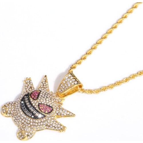 Karopel Personality Gold Color Funny Ghost Cartoon Pendant Necklace Mens Full Zircon Bling Hip Hop Rock Necklace Jewelry Gift