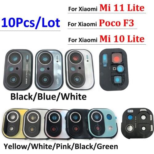 10Pcs/Lot,For Xiaomi Mi 11 Lite / Poco F3 / Mi 10 Lite Housing Back Rear Camera Glass Lens With Cover Frame With Adhensive