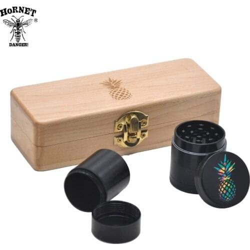 HORNET Tobacco Wooden Stash Case Box + Aluminum Herb Grinder + Metal Smoking Stash Storage Jar Smoke Hand Pipe Accessories
