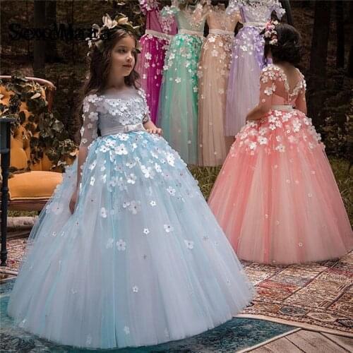 Elegant Fluffy Flower Girl Dresses For Weddings Vestidos daminha Kids Pageant Ball Gowns First Communion Dresses