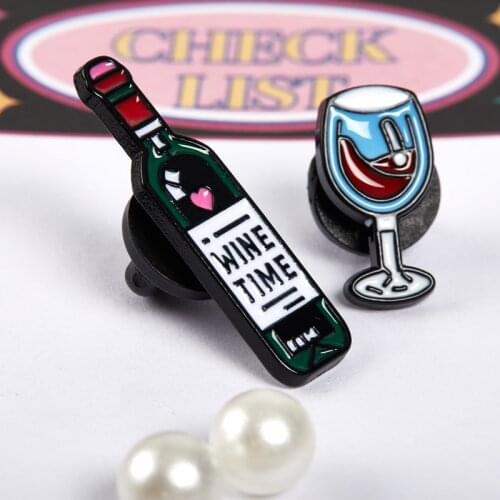 Wine Time Mini Cute Wine And Wine Glasses Couple Pins Red Wine Bottle cup Brooches Enamel Pin Badge For Lovers Best Friend Pins