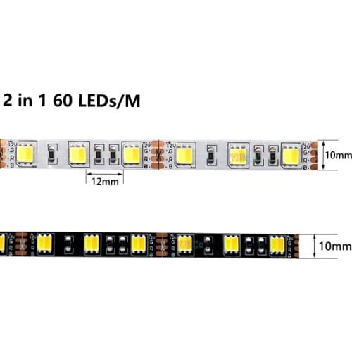5M White+Warm white 2 in 1 CCT LED Strip DC 5V 12V 24V 60LEDs/M Double Color SMD 5050 Flexible Lamp Tape IP20 IP65 10mm PCB