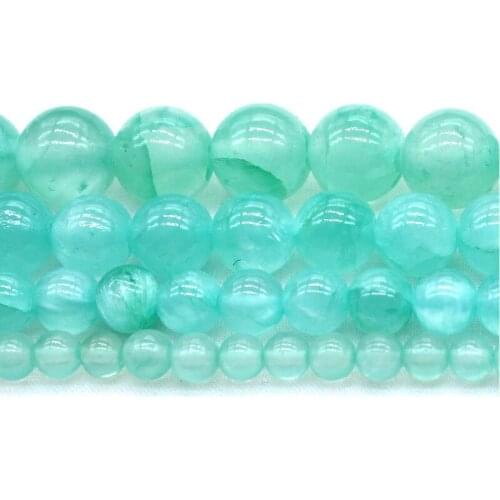 Smooth Natural Round Cyan-Blue Jades Stone Beads DIY Loose Beads for Bracelet Necklace Jewelry Making DIY 4/6/8/10mm