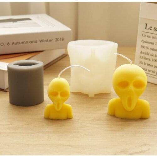 Ghost Head Candle Silicone Mold Skull Alien Abstract Style Silicone Mold Aromatherapy Plaster Candle Mold Halloween Decoration