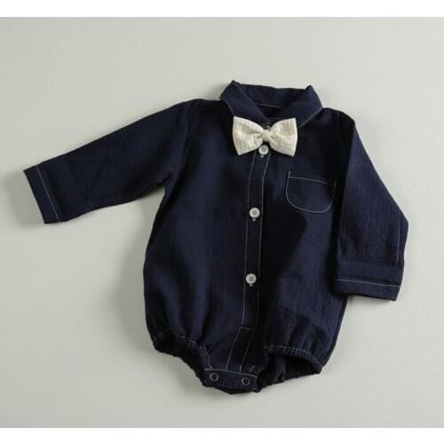 Boy Rompers Korean 2020 Autumn Shirt Baby Child Bobysuits Tie Single-breasted Infant Clothing Long Sleeve Newborn One-Pieces