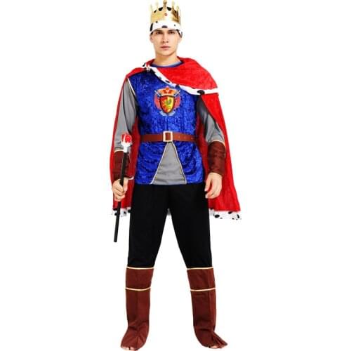 Ancient Roman Warrior Prince King Halloween Cosplay Costumes Men Sets Crown+top+pants+cloak+wrist+belt+shoe Cover