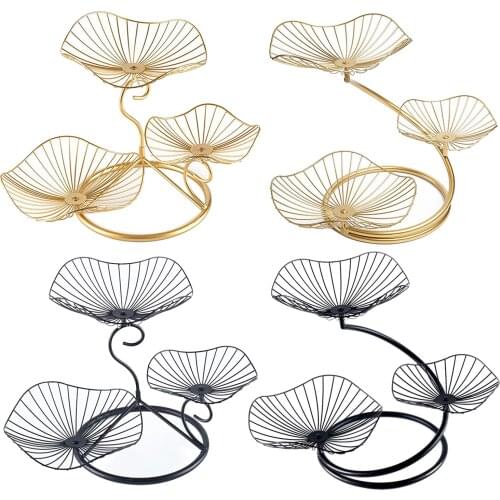 Lotus Leaf Fruit Bowl Display Basket Iron Wire Fruit Holder Dish 3 Tier