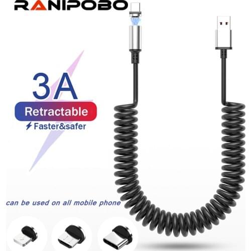 3A Magnetic Spring Cable Micro USB Charger Type C 8 Pin Fast Charging Cable For Samsung Huawei Xiaomi Retractable Cord