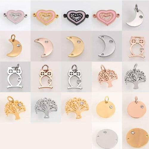 Fashion Gold/steel Geometric Stainless Steel Tag Heart Moon Shape Pendant For Bracelets Bangles Necklace Jewelry Making 2019