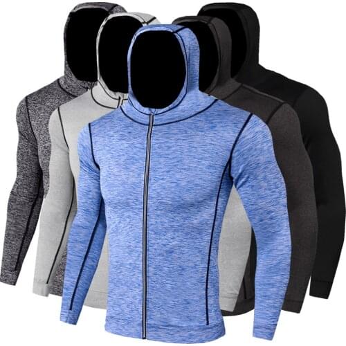 Men Compression Shirt Gym Tshirt Fitness Top Hoody New Rashgard Hooded Sport Shirt Men Long Sleeve Zipper Running T Shirt