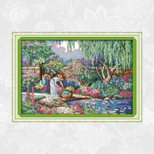 Garden girl Cross-stitch Kits DMC Thread Aida Canvas 11CT 14CT DIY Handmade Crafts cross stitch Embroidery Needlework Set