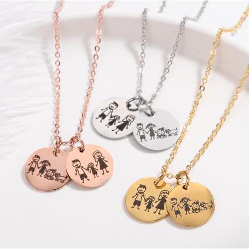 Stainless Steel Family Drawing Name/Photo Necklace Personalized Jewelry Custom Portrait Bar Necklace Best Gifts Mothers Day