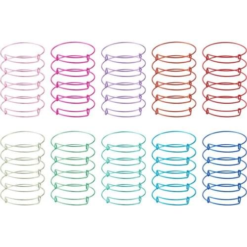 Pandahall 50pcs Colorful Iron Expandable Bangles Bracelet Blank Bangle Torque Wire Adjustable Bangle Making DIY Handmade Jewelry