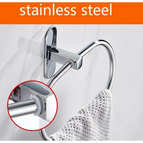 Punch-free Bathroom Towel Holder Stainless Steel Towel Ring Holder Hanger Wall-Mounted Round Home Hotel Bathroom Accessory