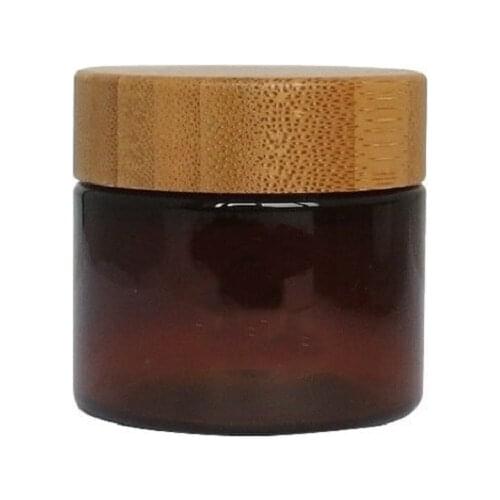 50g Brown Plastic Cream Bottle Bamboo Lid, Cosmetics Cream Packaging Jar 50ml PET Bottle Bamboo Cover, 20Pcs/Lot