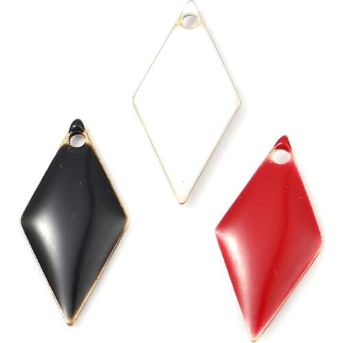 DoreenBeads Fashion Copper Enamelled Sequins Pendant Rhombus Brass Color Colorful Jewelry DIY Findings 17mm x 8mm, 10 PCs