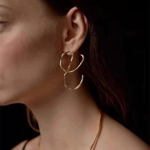 Origin Summer Exaggerated Gold Color Twisted Geometry Dangle Earings for Women Simple Metal Irregular Earings Party Jewelry